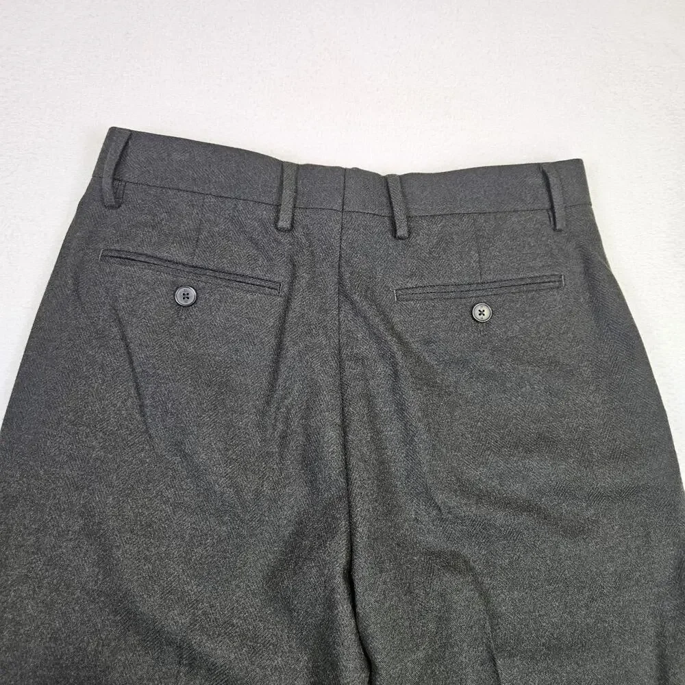 Banana Republic Mens 32x30 Flannel Herringbone Trouser Tailored Dress Pant Gray